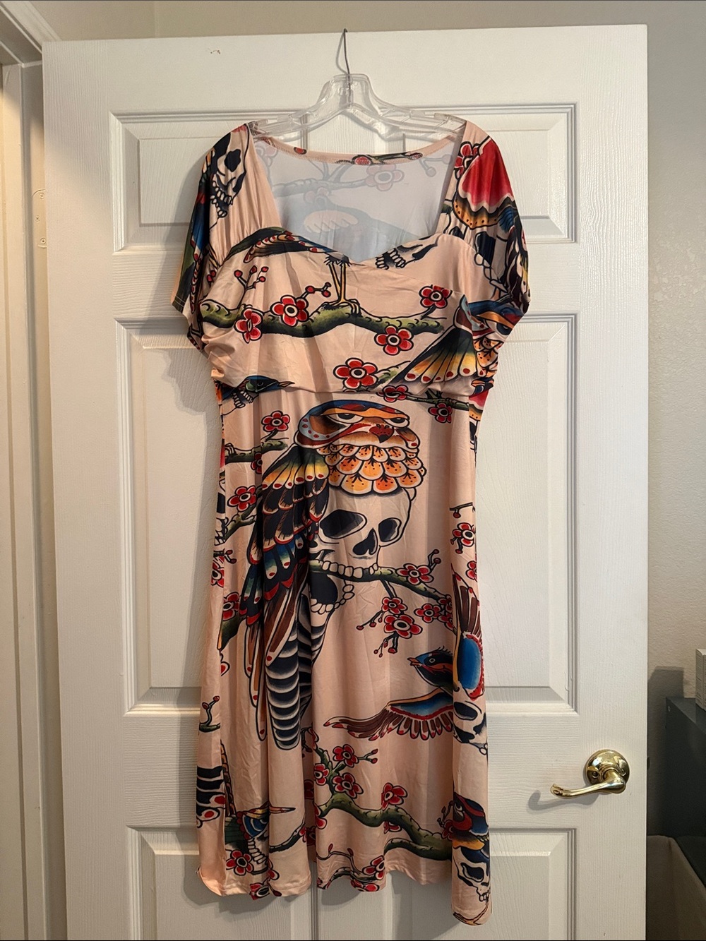 Floral Skull Parrot Print Peach Women's Dress
